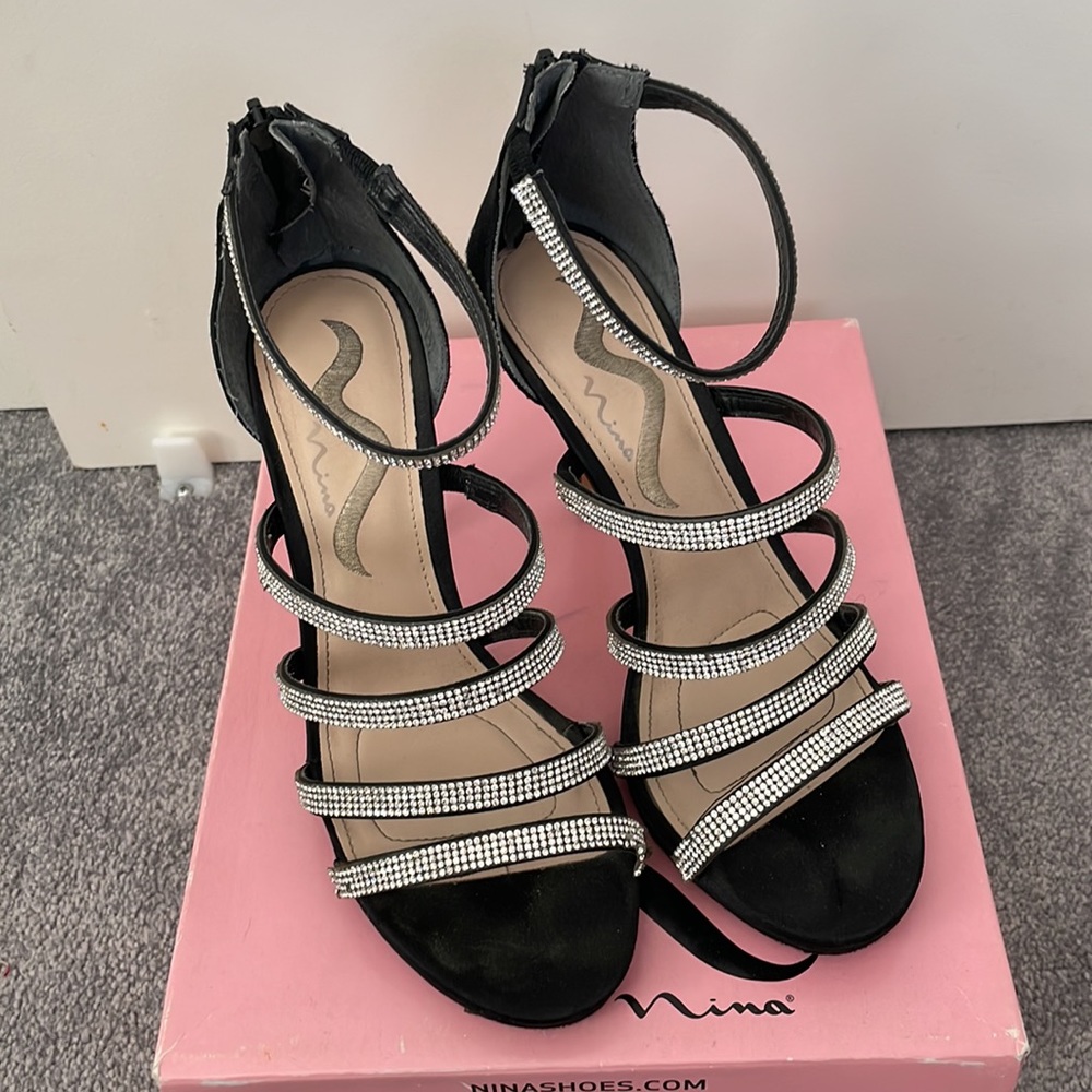 Nina Renea Black Rhinestone Women's Strappy 4" Heels